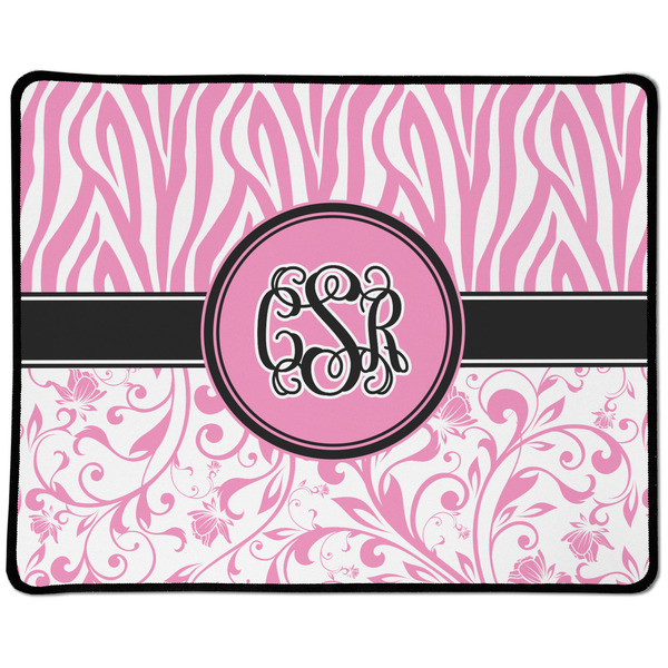 Custom Zebra & Floral Large Gaming Mouse Pad - 12.5" x 10" (Personalized)