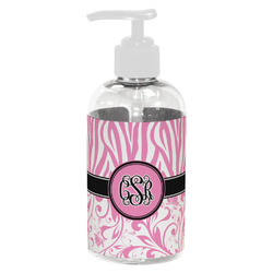 Zebra & Floral Plastic Soap / Lotion Dispenser (8 oz - Small - White) (Personalized)
