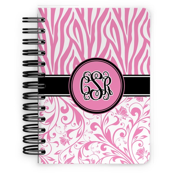 Custom Zebra & Floral Spiral Notebook - 5x7 w/ Monogram