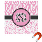 Zebra & Floral Square Car Magnet - 6" (Personalized)