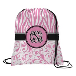 Zebra & Floral Drawstring Backpack - Large (Personalized)