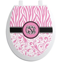 Zebra & Floral Toilet Seat Decal - Round (Personalized)