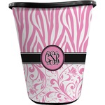 Zebra & Floral Waste Basket - Single Sided (Black) (Personalized)