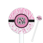 Zebra & Floral 5.5" Round Plastic Stir Sticks - White - Double Sided (Personalized)