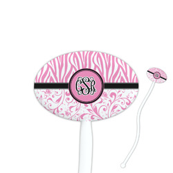 Zebra & Floral 7" Oval Plastic Stir Sticks - White - Double Sided (Personalized)