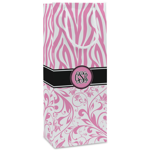 Custom Zebra & Floral Wine Gift Bags - Matte (Personalized)