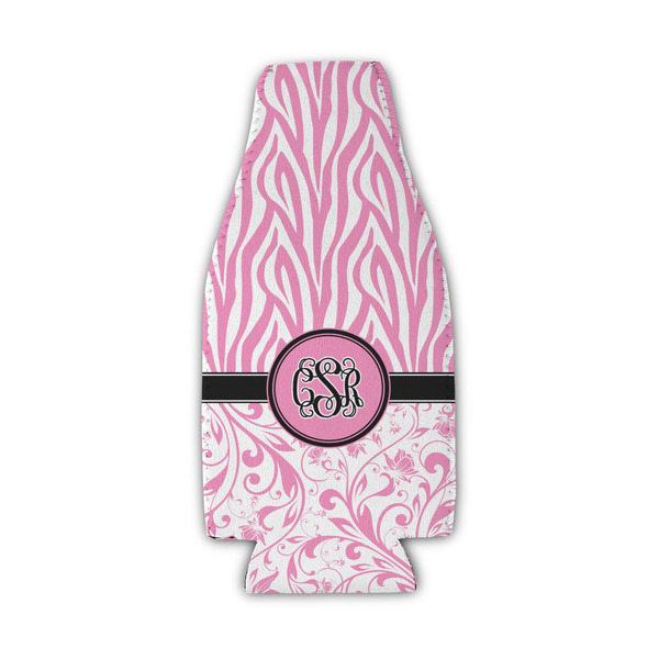 Custom Zebra & Floral Zipper Bottle Cooler (Personalized)