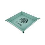 Mandala Floral Faux Leather Dice Tray - 6" x 6" - Teal (Personalized)