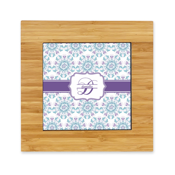 Custom Mandala Floral Bamboo Trivet with Ceramic Tile Insert (Personalized)