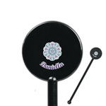 Mandala Floral 5.5" Round Plastic Stir Sticks - Black - Double Sided (Personalized)