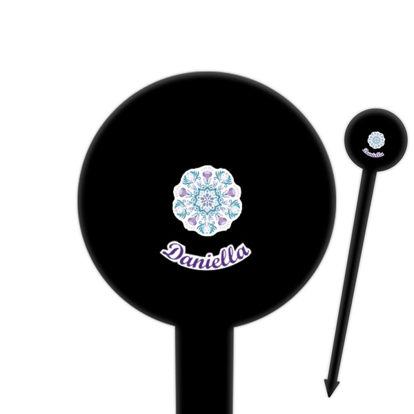 Custom Mandala Floral 6" Round Plastic Food Picks - Black - Double Sided (Personalized)