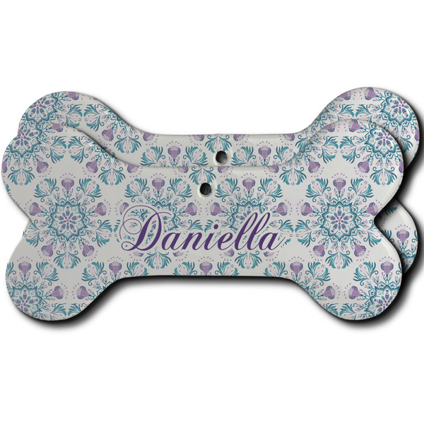 Custom Mandala Floral Ceramic Dog Ornament - Front & Back w/ Name and Initial