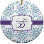 Mandala Floral Round Ceramic Ornament w/ Name and Initial