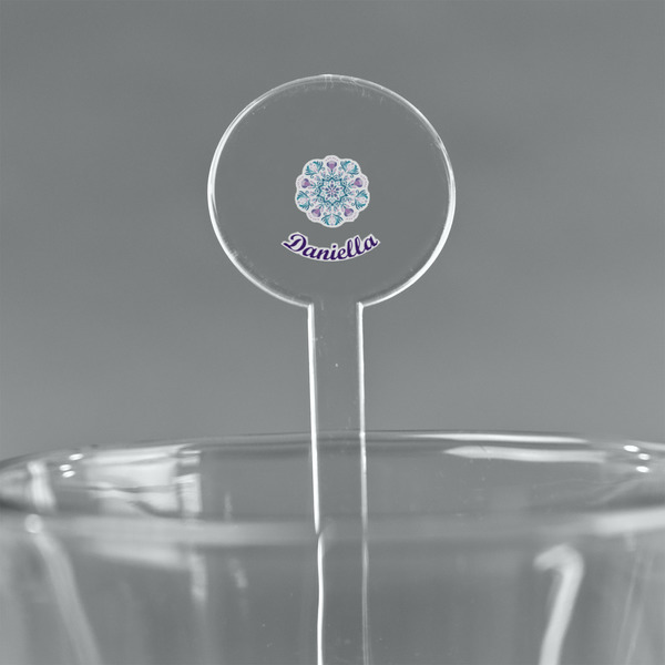 Custom Mandala Floral 7" Round Plastic Stir Sticks - Clear (Personalized)