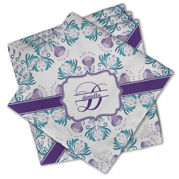 Custom Mandala Floral Cloth Cocktail Napkins - Set of 4 w/ Name and Initial