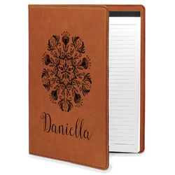 Mandala Floral Leatherette Portfolio with Notepad - Large - Double Sided (Personalized)