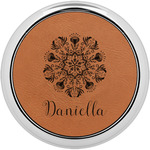 Mandala Floral Leatherette Round Coaster w/ Silver Edge (Personalized)