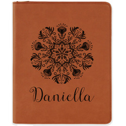 Mandala Floral Leatherette Zipper Portfolio with Notepad - Double Sided (Personalized)