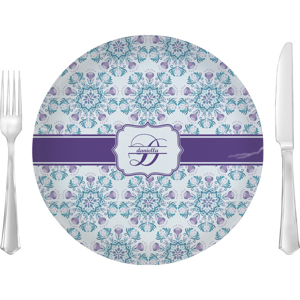 Custom Mandala Floral 10" Glass Lunch / Dinner Plates - Single or Set (Personalized)