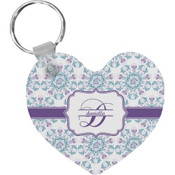 Mandala Floral Heart Plastic Keychain w/ Name and Initial
