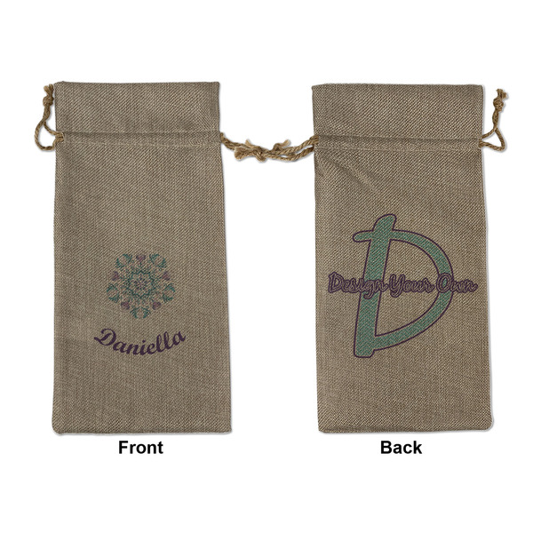 Custom Mandala Floral Large Burlap Gift Bag - Front & Back (Personalized)