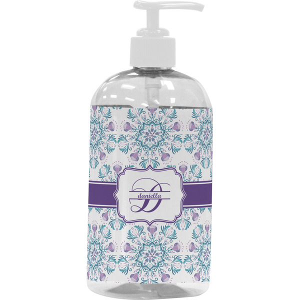 Custom Mandala Floral Plastic Soap / Lotion Dispenser (16 oz - Large - White) (Personalized)