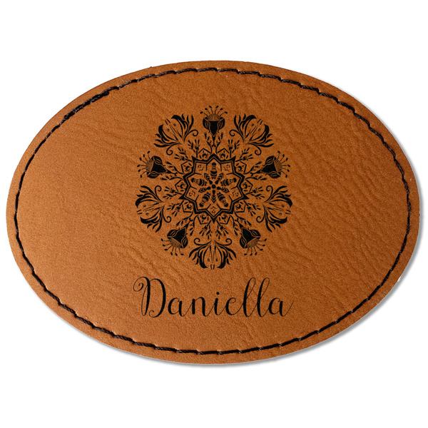 Custom Mandala Floral Faux Leather Iron On Patch - Oval (Personalized)