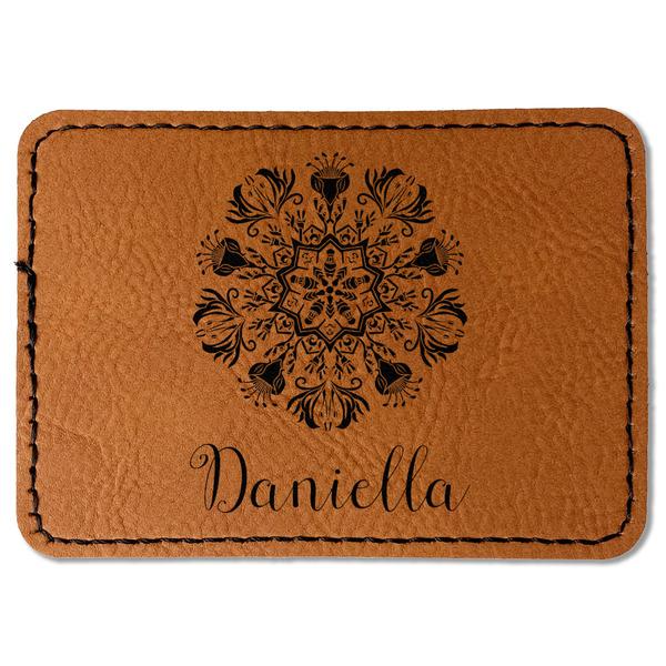 Custom Mandala Floral Faux Leather Iron On Patch - Rectangle (Personalized)