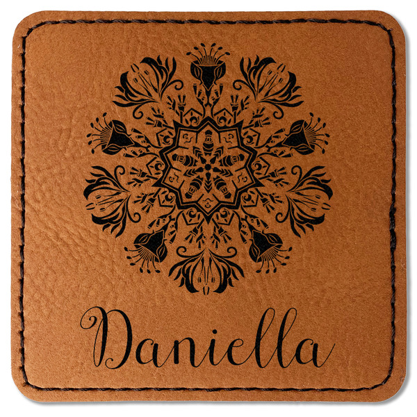 Custom Mandala Floral Faux Leather Iron On Patch - Square (Personalized)