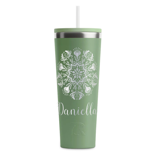 Custom Mandala Floral RTIC Everyday Tumbler with Straw - 28oz - Light Green - Double-Sided (Personalized)