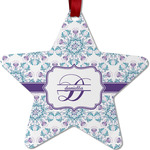 Mandala Floral Metal Star Ornament - Double Sided w/ Name and Initial