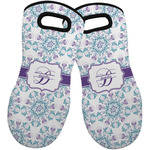 Mandala Floral Neoprene Oven Mitts - Set of 2 w/ Name and Initial