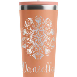 Mandala Floral RTIC Everyday Tumbler with Straw - 28oz - Peach - Single-Sided (Personalized)