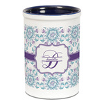 Mandala Floral Ceramic Pencil Holders - Blue