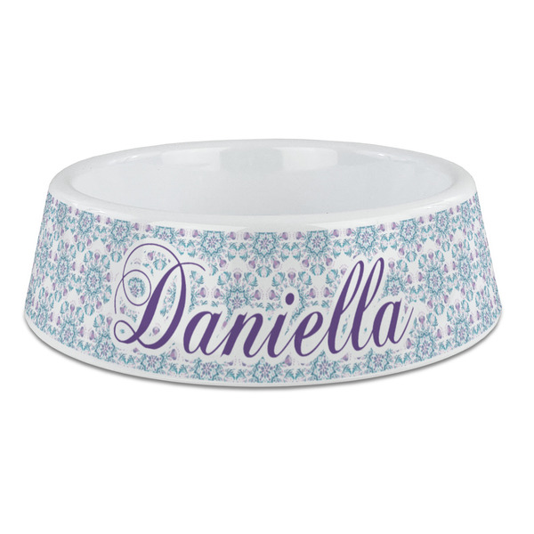 Custom Mandala Floral Plastic Dog Bowl - Large (Personalized)