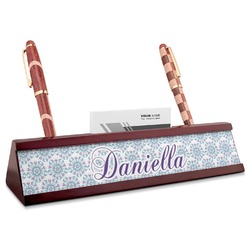 Mandala Floral Red Mahogany Nameplate with Business Card Holder (Personalized)