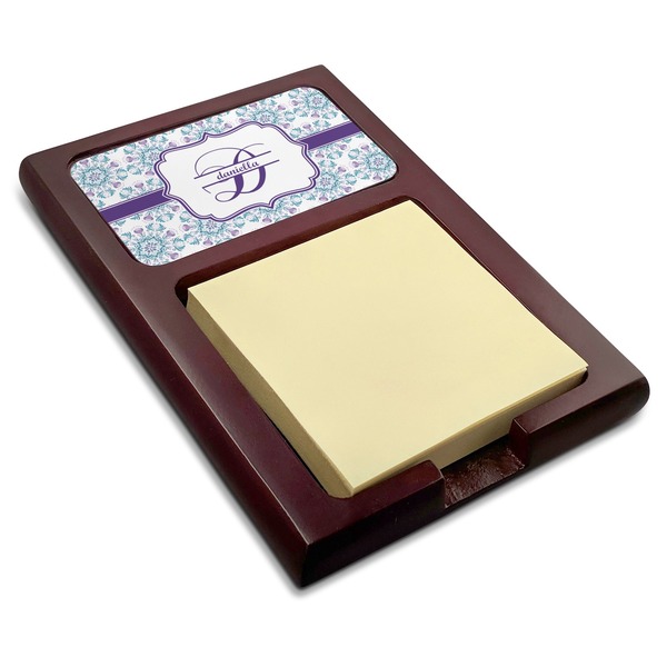 Custom Mandala Floral Red Mahogany Sticky Note Holder (Personalized)