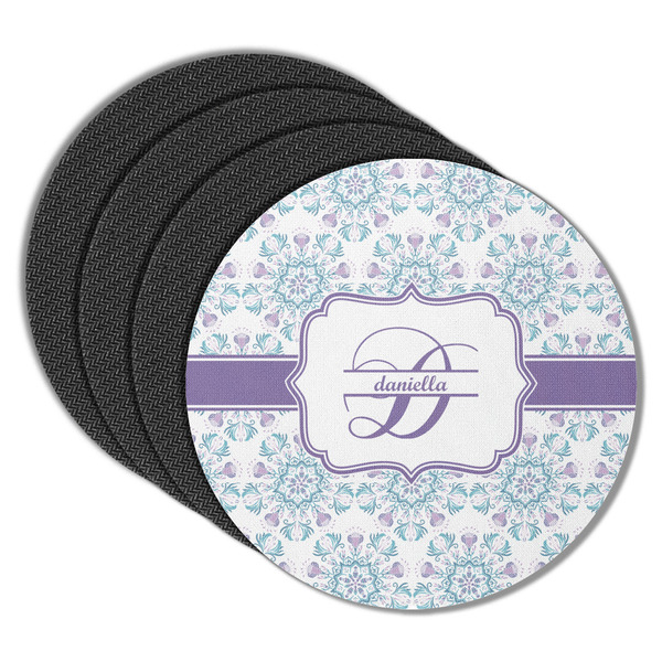 Custom Mandala Floral Round Rubber Backed Coasters - Set of 4 (Personalized)