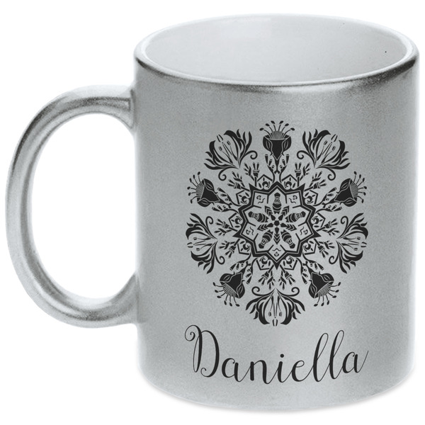 Custom Mandala Floral Metallic Silver Mug (Personalized)