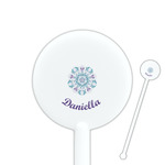 Mandala Floral 5.5" Round Plastic Stir Sticks - White - Single Sided (Personalized)