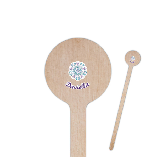 Custom Mandala Floral 7.5" Round Wooden Stir Sticks - Single Sided (Personalized)