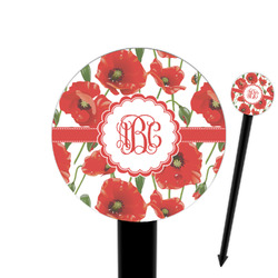 Poppies 6" Round Plastic Food Picks - Black - Double Sided (Personalized)