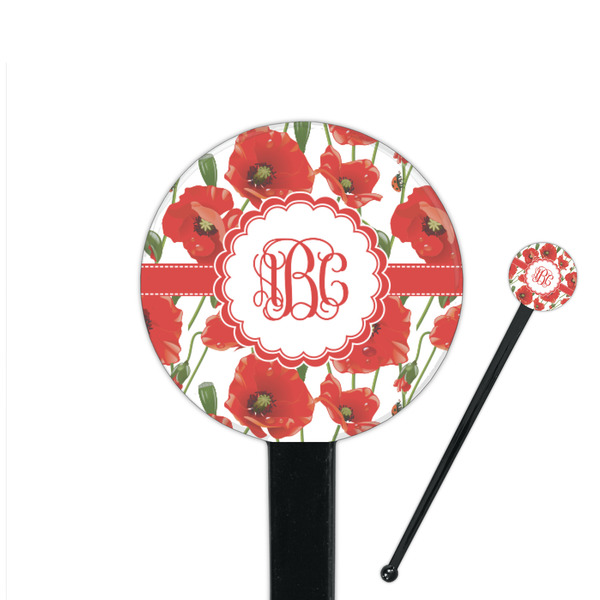 Custom Poppies 7" Round Plastic Stir Sticks - Black - Double Sided (Personalized)