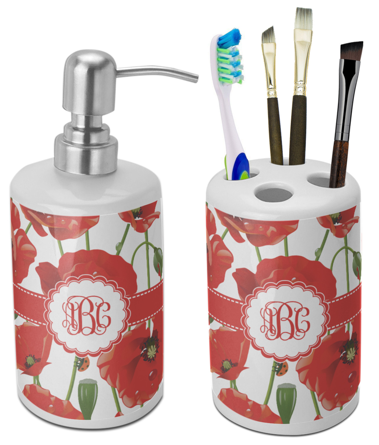 Poppies Bathroom Accessories Set Ceramic Personalized Youcustomizeit