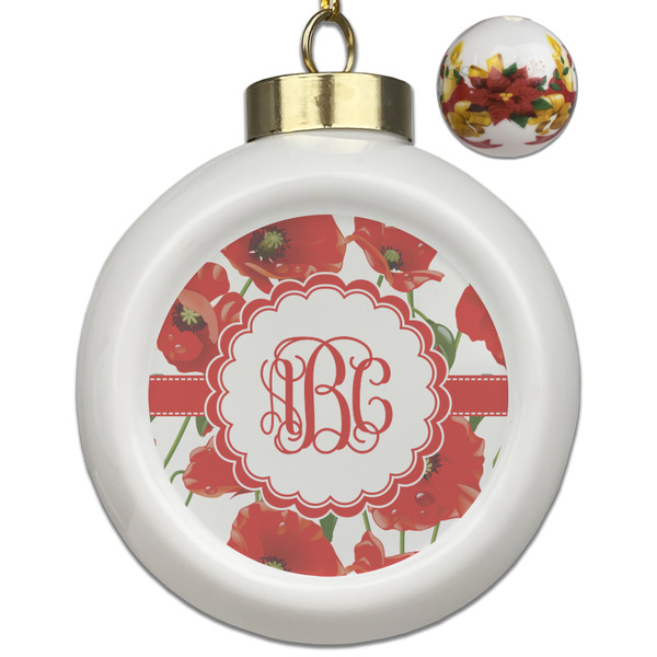 Custom Poppies Ceramic Ball Ornaments - Poinsettia Garland (Personalized)