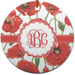 Poppies Round Ceramic Ornament w/ Monogram