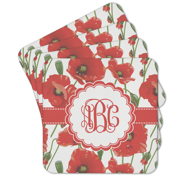 Custom Poppies Cork Coaster - Set of 4 w/ Monogram