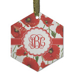 Poppies Flat Glass Ornament - Hexagon w/ Monogram