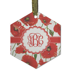 Poppies Flat Glass Ornament - Hexagon w/ Monogram