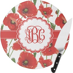 Poppies Round Glass Cutting Board - Medium (Personalized)